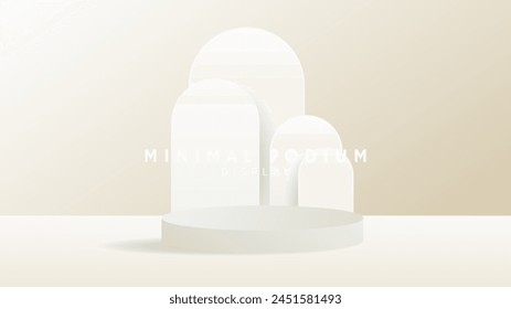 Abstractas Forma ovalada y fondo crema, Podio mínimo y fondo carmesí, podio 3d para presentación, escenario para escaparate, ilustración Vector 3d EPS 10