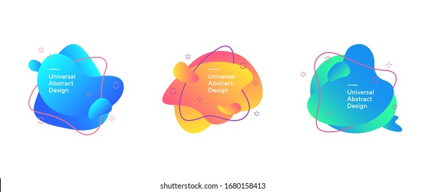 Abstract overlaid fluid shapes collection. Gradient dynamic forms, flowing liquid, flux lines. Trendy futuristic design for presentation slides, magazine, labels