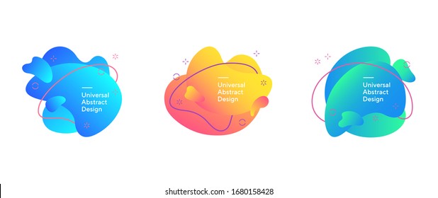 Abstract overlaid fluid shapes set. Gradient dynamic forms, flowing liquid, flux lines. Trendy futuristic design for banners, flyers, posters, logos