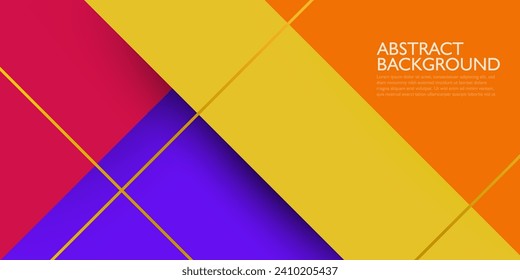 Abstract overlap background with gold line and shadow. Purple and orange modern design. Bright poster, banner and business card . Vector eps10