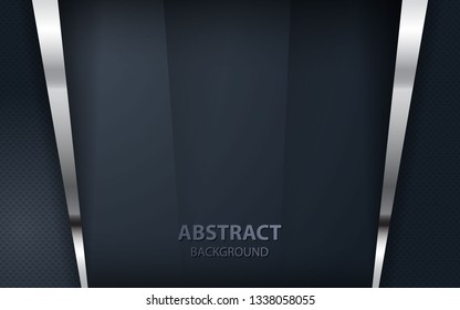 Abstract overlap black background. Realistic modern overlap layer with silver list. Futuristic background for cover, flyer, banner, etc.