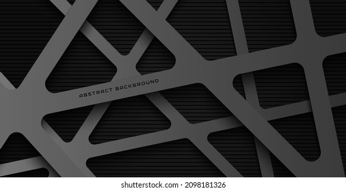 Abstract overlap black and silver background with deep shadow and texture, luxury line background concept.
