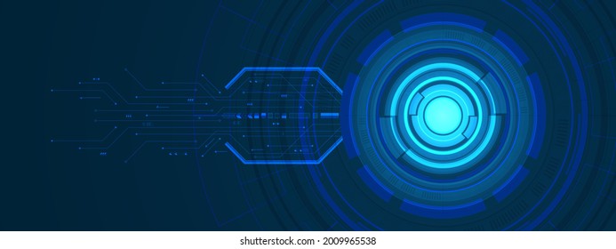 Abstract overlap circle digital background, smart lens technology with light effect and circuit board