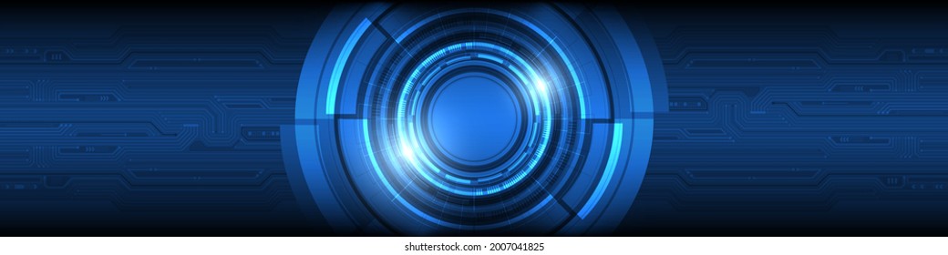 Abstract overlap circle digital, smart lens technology with light effect, circuit board background, blank space