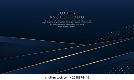 Abstract overlap dark blue triangle shapes background with glitter golden lines decoration. Luxury and elegant style template design. Modern geometric shapes element with space for your text