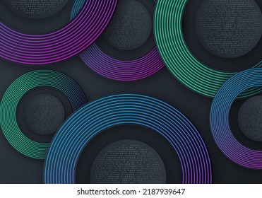 Abstract Overlap Layers Blue and Purple Gradient Line Decoration on Dark Background with Copy Space