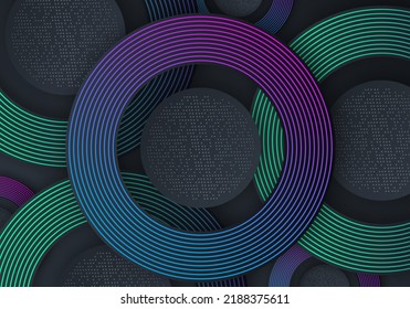 Abstract Overlap Layers Blue and Purple Gradient Line Decoration on Dark Background with Copy Space