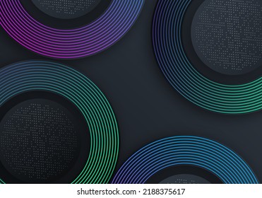 Abstract Overlap Layers Blue and Purple Gradient Line Decoration on Dark Background with Copy Space