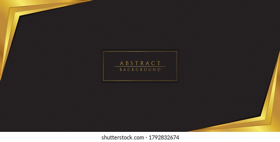 Abstract overlap pattern background black color and gold frame corner design. vector illustration.