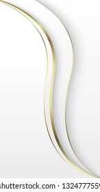 Abstract overlap wavy background. Paper cut. White and gold. Theme for smartphone. Presentation cover, mobile app, screen wallpaper. Blank layout for text and message.