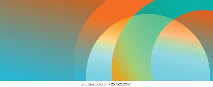 Abstract overlapping circles geometric background with green orange blue color theme gradient colors