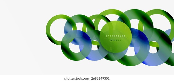Abstractas círculos superpuestos, tonos verdes y azules. Elemento de diseño moderno, textura de fondo simple. Composición minimalista, colores vibrantes.
