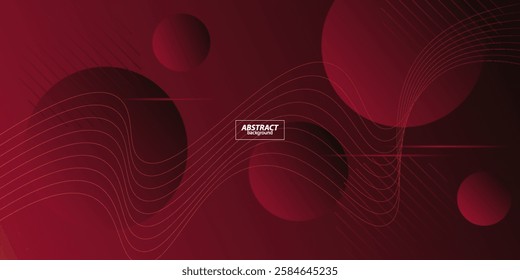Abstract overlapping circles on dark red background. Modern geometric wave lines and circles background pattern design. Vector Eps10