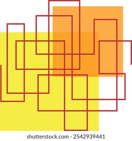 Abstract Overlapping Colorful Squares with Red Line Art 