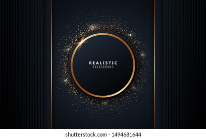 Abstract overlapping layers dark blue background a combination with golden glitters line. Vector design template for use element event frame, cover, banner, corporate advertising