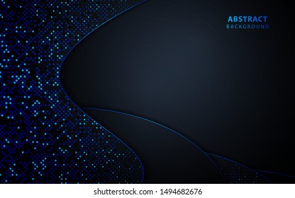 Abstract overlapping layers dark blue background a combination with golden glitters line. Vector design template for use element event frame, cover, banner, corporate advertising