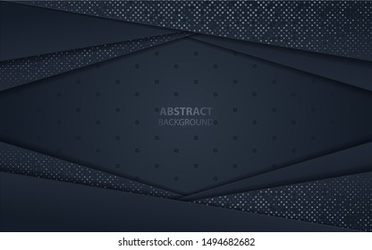 Abstract overlapping layers dark blue background a combination with golden glitters line. Vector design template for use element event frame, cover, banner, corporate advertising
