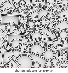 Abstract Overlapping Shapes, Random Circles and squares. Grey vector background / pattern