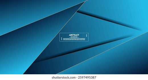 Abstract overlapping triangles 3D background. Colorful shapes on bright blue gradient background with luxurious gold lines. Vector Eps10