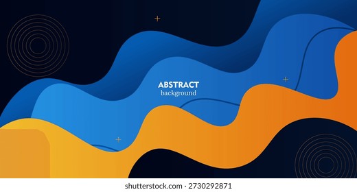 Abstract overlapping wave background with blue and orange pattern elements. Simple banner background style on a dark background. EPS10 vector.