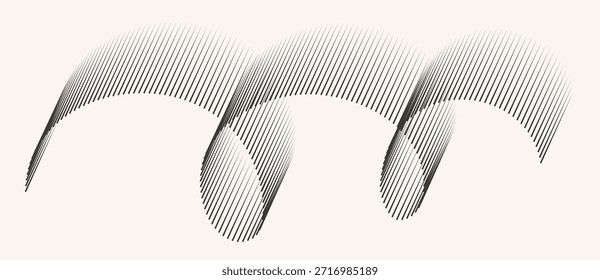 Abstractas ondas superpuestas formadas por líneas negras sobre fondo blanco. Ilusión visual dinámica ideal para el diseño moderno, el minimalismo y el arte conceptual.