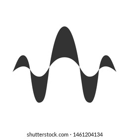 Abstract overlapping waves glyph icon. Silhouette symbol. Sound, audio, music rhythm lines. Vibration, noise amplitude level. Abstract digital soundwave. Negative space. Vector isolated illustration