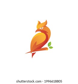 Abstract Owl Bird and Leaf Tree Branch Logo with Bright Vibrant Gradient Color