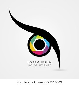 Abstract owl eye concept with camera symbol. Vector illustration