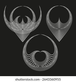 Abstract owl forms. Curved droplet vector. Symmetric night motif. Deep shadow backdrop.