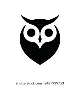 Abstract Owl Logo: Create an abstract silhouette of an owl with prominent eyes and a streamlined body, conveying wisdom and mystery for a tech or education logo.

