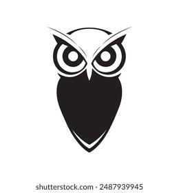 Abstract Owl Logo: Create an abstract silhouette of an owl with prominent eyes and a streamlined body, conveying wisdom and mystery for a tech or education logo.