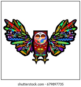 An abstract owl  for posters, postcards, t-shirts, illustration (vector graphics) isolated on a white background