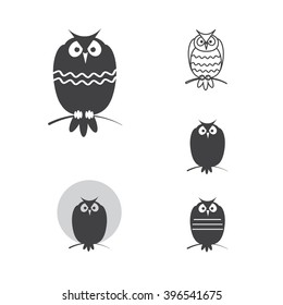 Abstract owls.  Five variants  images of birds. Vector set.