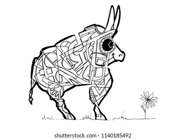 Abstract ox coloring page