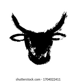Cara abstracta dibujada a mano por cepillo y tinta. 2021 es el año del toro según el calendario lunar chino. Elemento de vacaciones para tarjetas, calendarios y carteles. ilustración vectorial aislada