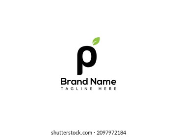 Resumen p letra moderna marca de texto inicial diseño de logotipo de hoja