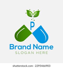 Resumen de la letra P diseño moderno del logotipo médico inicial y signo de medicina