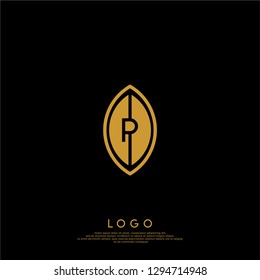 abstract P logo letter in gold leaf shape design concept
