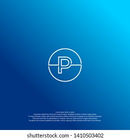 abstract P logo letter isolated with circle shape design concept. abstract blue sea water background design concept. modern line symbol logotype