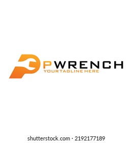 Resumen de la plantilla de diseño del logotipo de WRENCH P