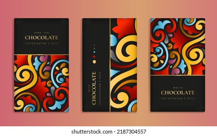 Abstract packaging design of chocolate bars. Vector ornament template. Elegant, classic elements. Great for food, drink and other package types. Can be used for background and wallpaper.