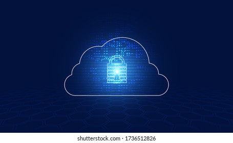 abstract padlock cyber security and cloud binary digital concept Protection of information in the online world, cyber personal information, internet, preventing internet theft