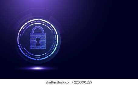 Abstract Padlock Cyber Security online theft protection technology network protection on purple background