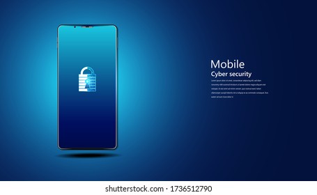 abstract padlock cyber security with smartphone concept Protection of information in the online world, cyber personal information, internet, preventing internet theft