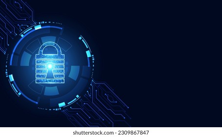Resumen de la placa de circuito digital de candado concepto de protección contra robo de ciberseguridad En un fondo azul moderno