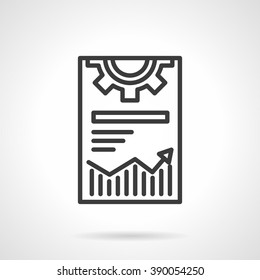 Abstract page or banner icon with cogwheel and statistics or analytics graph. Web optimization, SEO. e-business. Black line style single vector icon. Element for web design, business, mobile app. 