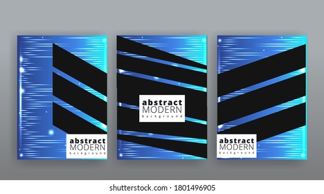Abstrakte Seitenvorlagen Set, Retrowelle kreativen Hipster, Neon- und Farbverlauf-Farben. Stylische geometrische, futuristische Cover, Stil der 90er, realistischer Regenbogenschere, Banner-Set, fließend modernes Design