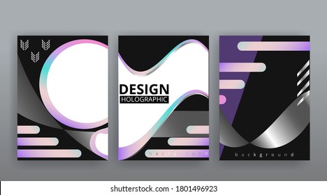 Abstract page templates set, retro wave creative hipster, neon and gradient colors. Stylish geometric creative futuristic cover, 90s style, realistic rainbow sheen, banners set, fluid modern design