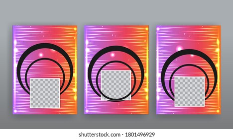 Abstract page templates set, retro wave creative hipster, neon and gradient colors. Stylish geometric creative futuristic cover, 90s style, realistic rainbow sheen, banners set, fluid modern design