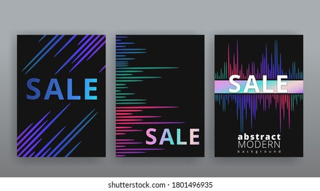 Abstract page templates set, retro wave creative hipster, neon and gradient colors. Stylish geometric creative futuristic cover, 90s style, realistic rainbow sheen, banners set, fluid modern design